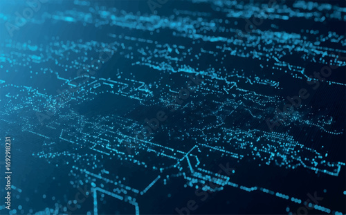 Abstract network of glowing blue dots and lines, creating a sense of vast digital space and interconnectedness in a futuristic data landscape