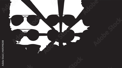 Black silhouette of multiple pairs of sunglasses eyewear accessories