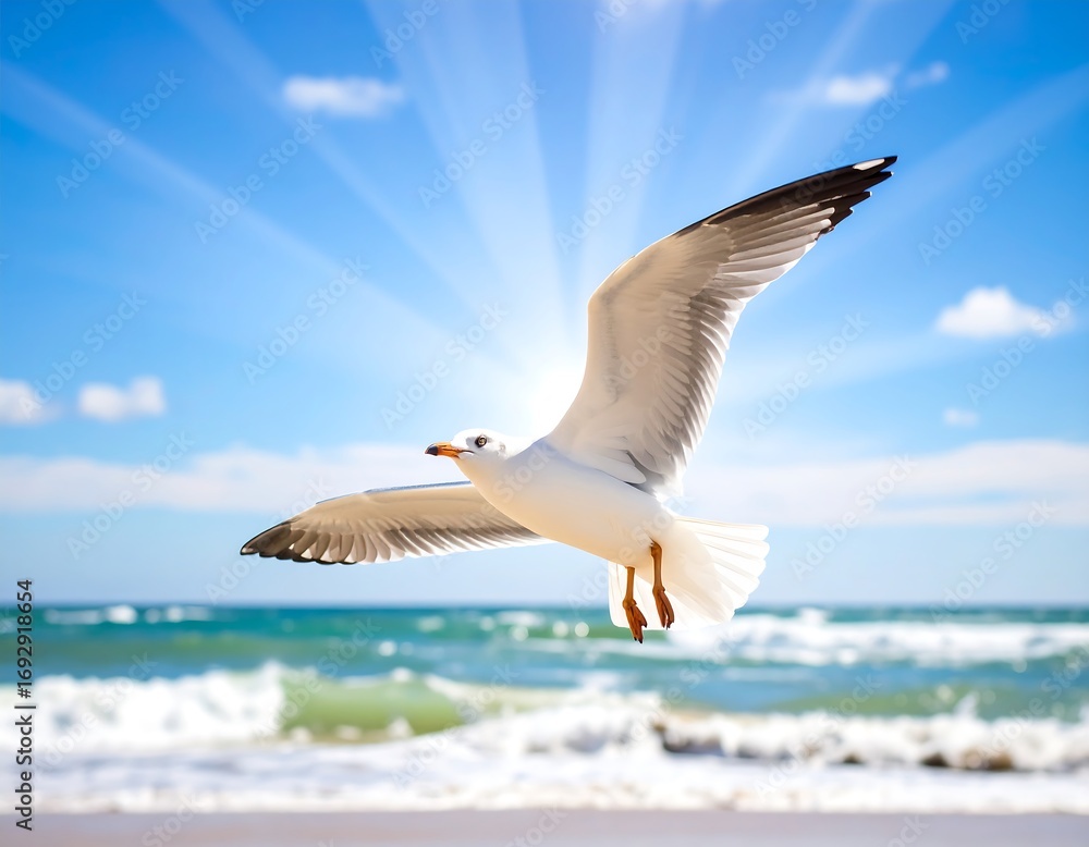 Fototapeta premium Seagull soaring over ocean