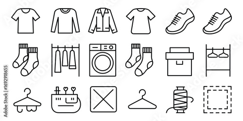 Clothing And Laundry Icons With T-shirts Socks And Washing Machine vector illustration