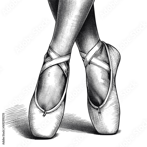 Ballerina standing on pointe shoes ballet background
