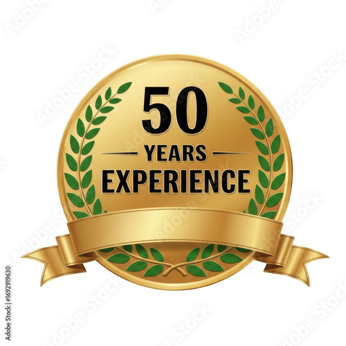 Golden emblem celebrating 50 years of dedicated business experience and achievement