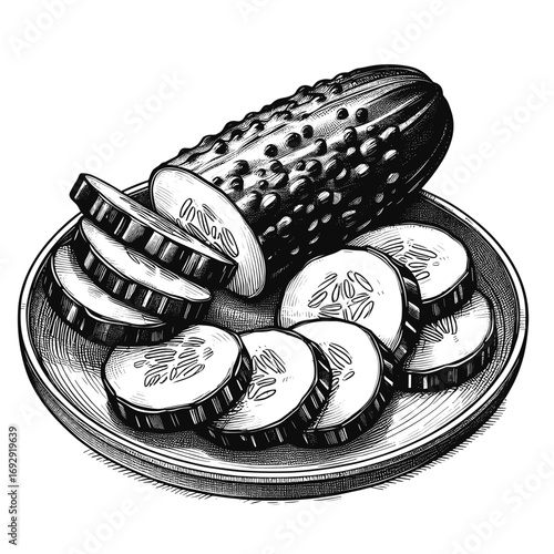 Cucumber slices in black-and-white style representing freshness