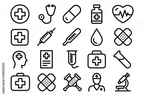 Medical Healthcare Icons Set With Stethoscope Syringe And Heartbeat vector illustration