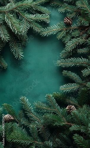Evergreen Branches With Pine Cones Create a Festive Ambiance for Holiday Deco...