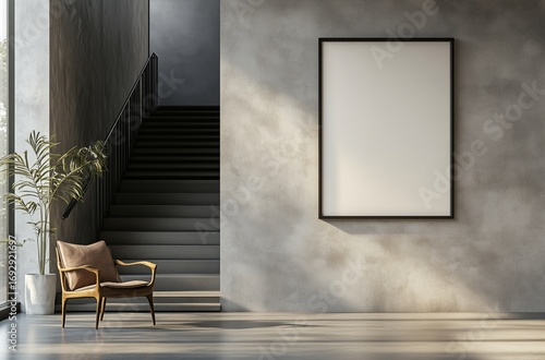 Minimalist Interior Design Featuring a Blank Canvas and a Stylish Chair in a ...