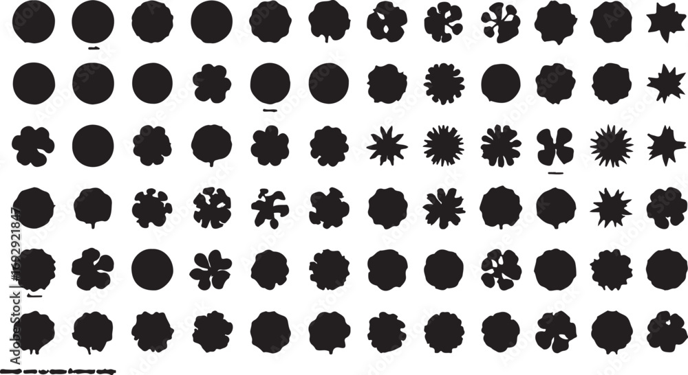 Fototapeta premium Diverse black silhouettes of trees and plants white