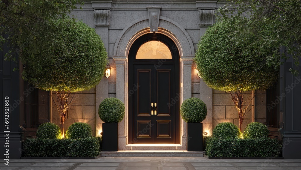 Fototapeta premium Elegant entryway of a stately home at dusk
