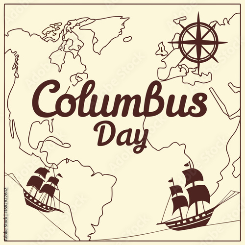Celebrating columbus day with a vintage world map featuring sailing ships and a compass rose in a retro style perfect for educational materials