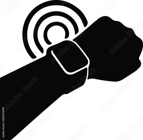 Vector Smartwatch wireless signal on wrist communication silhouette Illustrator