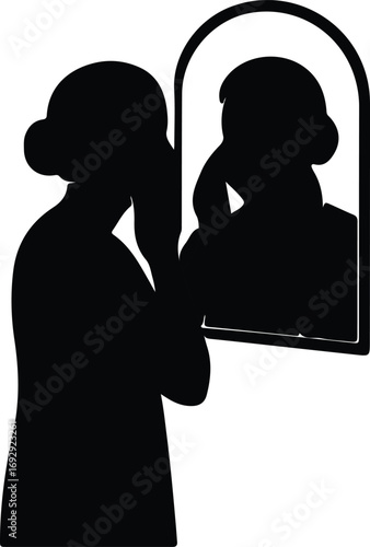 Vector Woman looking herself in the mirror silhouette Illustrator