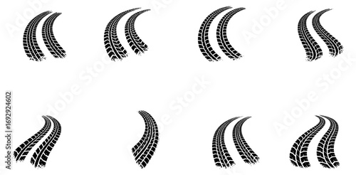 Curved Skid Marks Vector Illustration Set of Car Drift Tire Tracks for Road, Racing, and Transportation Design