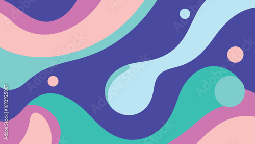 Abstract Fluid Shapes and Circles in Pastel Colors on Purple Background pattern