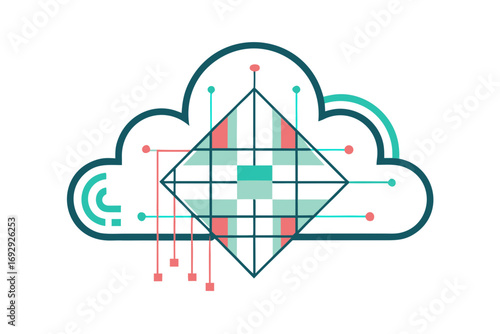Cloud icon geometric binary lines digital integration symbol
