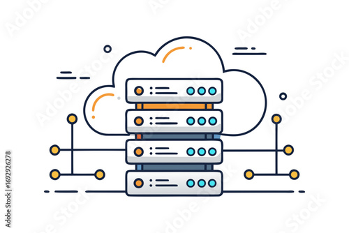 Cloud storage server rack pinline connections network icon