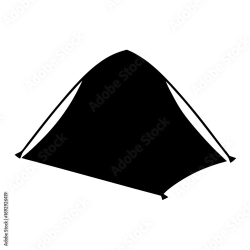 Monochrome illustration depicting a camping tent in silhouette against white backdrop