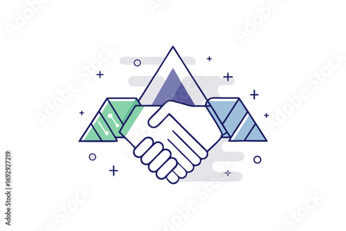 Geometric pinline handshake icon with triangular abstract pattern