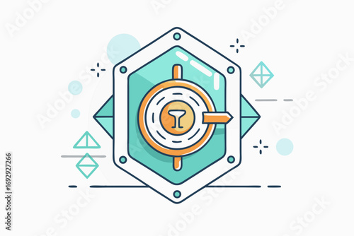 Geometric pinline safe vault icon with circular lock