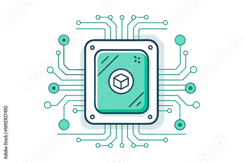 Hard drive icon geometric style with circuit overlay