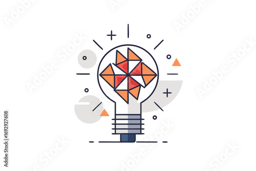 Light bulb with geometric pinline rays shining brightly
