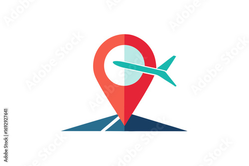 Location pin integrated with airplane tail geometric icon