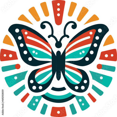 Canvas Print Mexican art butterfly logo vector white background .