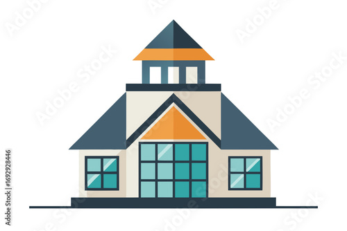 School building front with geometric triangular roof icon