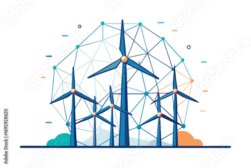 smart wind farm geometric turbines renewable energy icon