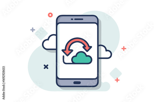 smartphone cloud sync arrows inside modern screen icon