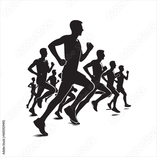 marathon runners sketch art vector silhouette doodle logo design