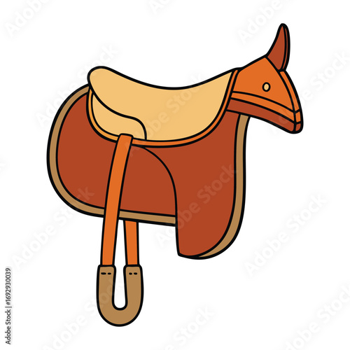 A classic horse saddle, crafted for comfort and control, designed to fit securely on a horse while providing a rider stability, style, and riding confidence.
