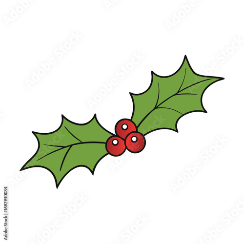 A festive swoosh of vibrant holly leaves, detailed with sharp edges and rich green tones, swirling gracefully with tiny red berries for a cheerful holiday touch.
