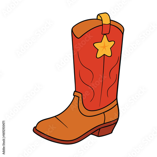 A cowboy boot with classic western style, high shaft, pointed toe, and sturdy heel, symbolizing rugged charm, adventure, and timeless cowboy spirit.
