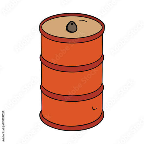 A sturdy oil barrel, typically made of steel, used for storing and transporting crude oil or petroleum products, symbolizing energy, fuel, and global trade.
