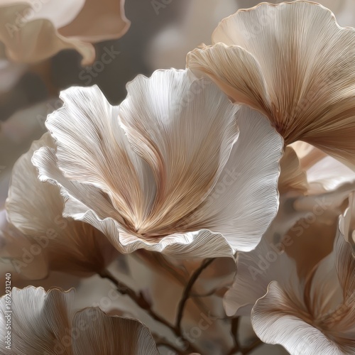 Close-up of delicate, light beige and cream flowers