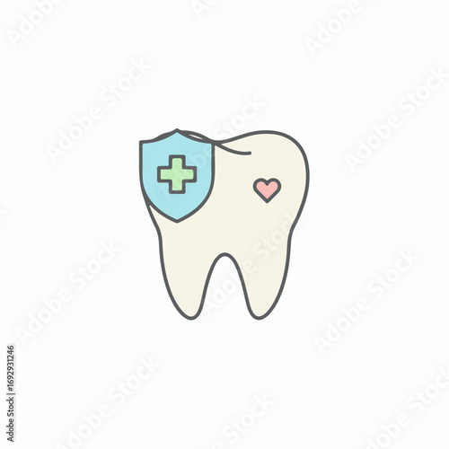 Flat vector tooth icon in pastel tones, minimal 2D style, isolated dental care symbol