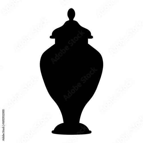 Silhouette of a vintage urn with a lid and decorative features