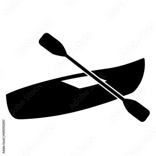black canoe with paddle, simple design clip art preview