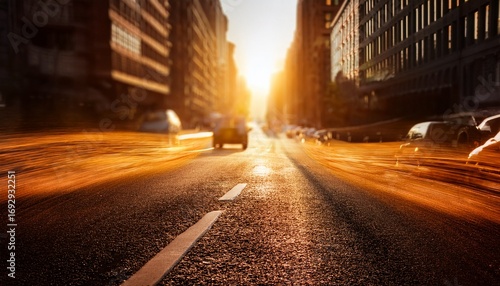 heatwave in city asphalt shimmering distorted air from heat backlit scene shallow depth of field