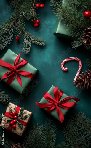 Festive Gift Arrangement With Decorative Elements for a Joyful Holiday Celebr...