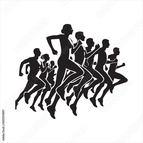 marathon runners sketch art vector silhouette doodle logo design