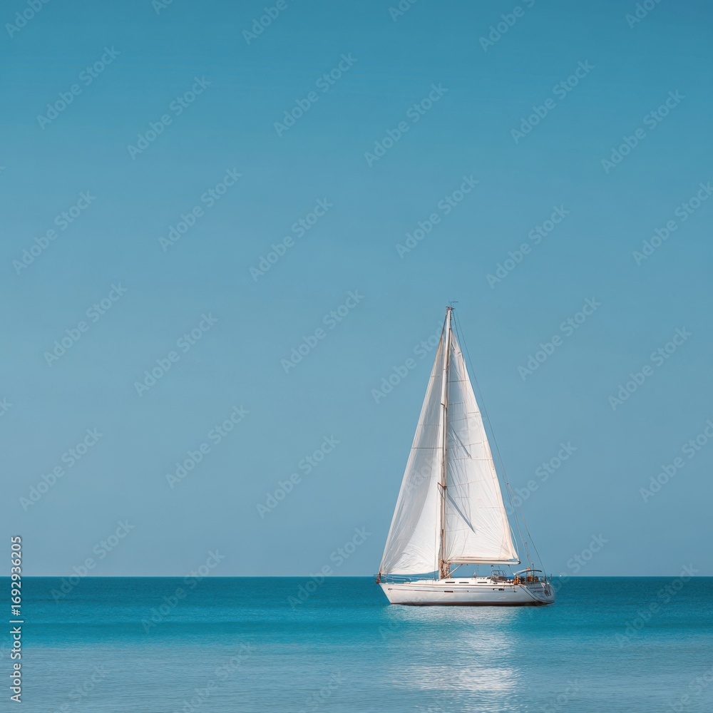 Fototapeta premium Calm seas, a lone sailboat, vibrant sky