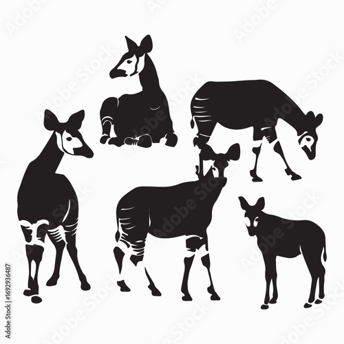 Okapi silhouettes various poses animal wildlife