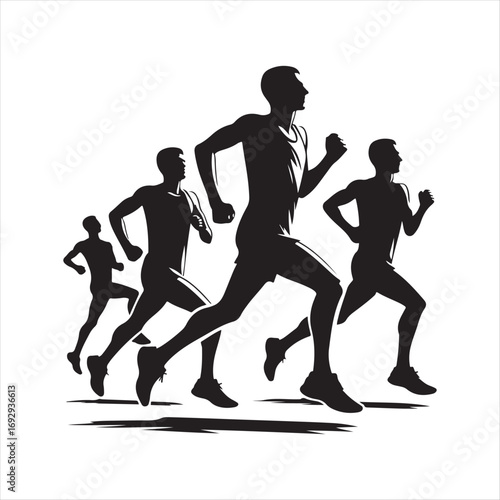 marathon runners sketch art vector silhouette doodle logo design