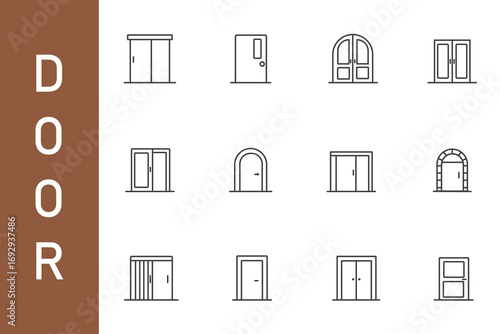 Door entryway house line icons set