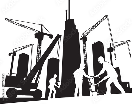 silhouettes of construction workers