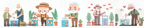 vector of grandfather raising fish