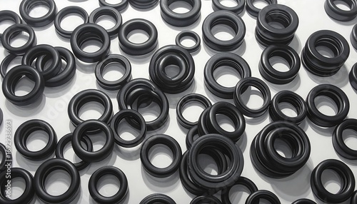 Black rubber rings on white background
