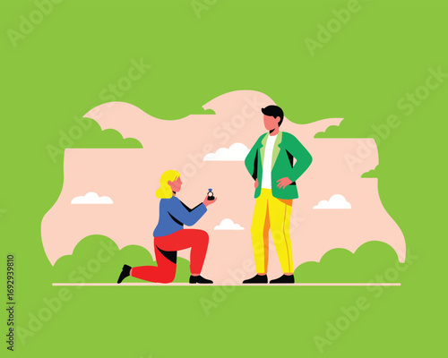 Woman Proposing to Man with a Ring