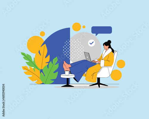 Woman Working Remotely and Socializing Online